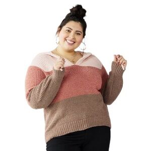 Juniors' Plus Size SO Slouchy V-Neck Hoodie in Pink Stripe XXL